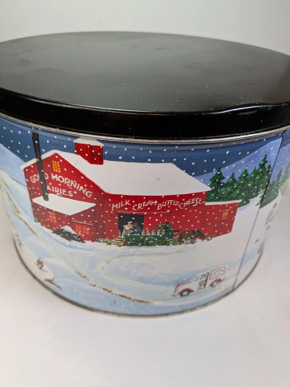 Large Winter Wonderland Decorative Tin Farmhouse Decor Red Barn Covered Bridge